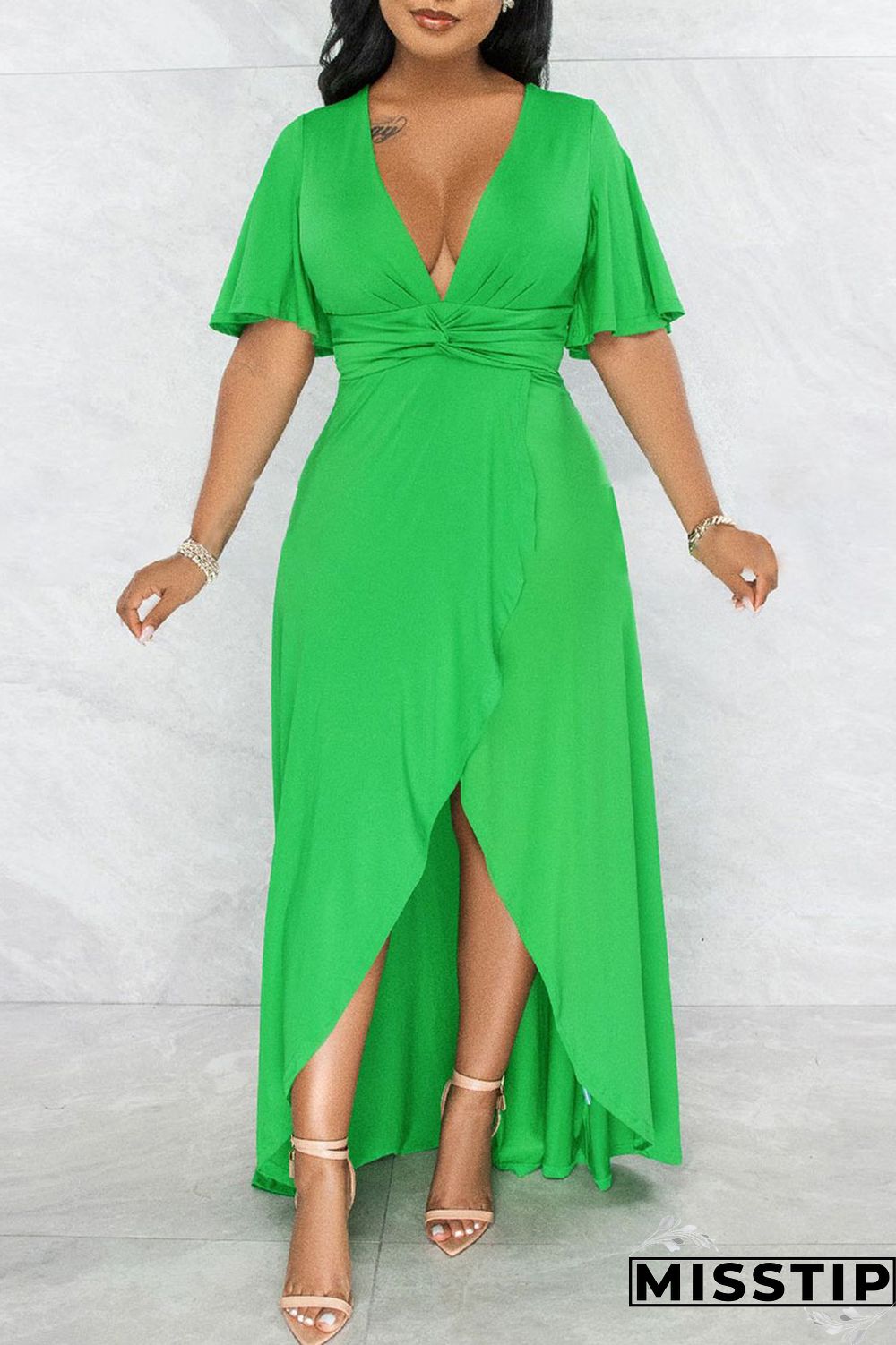 Black Casual Solid Patchwork Asymmetrical V Neck Straight Dresses