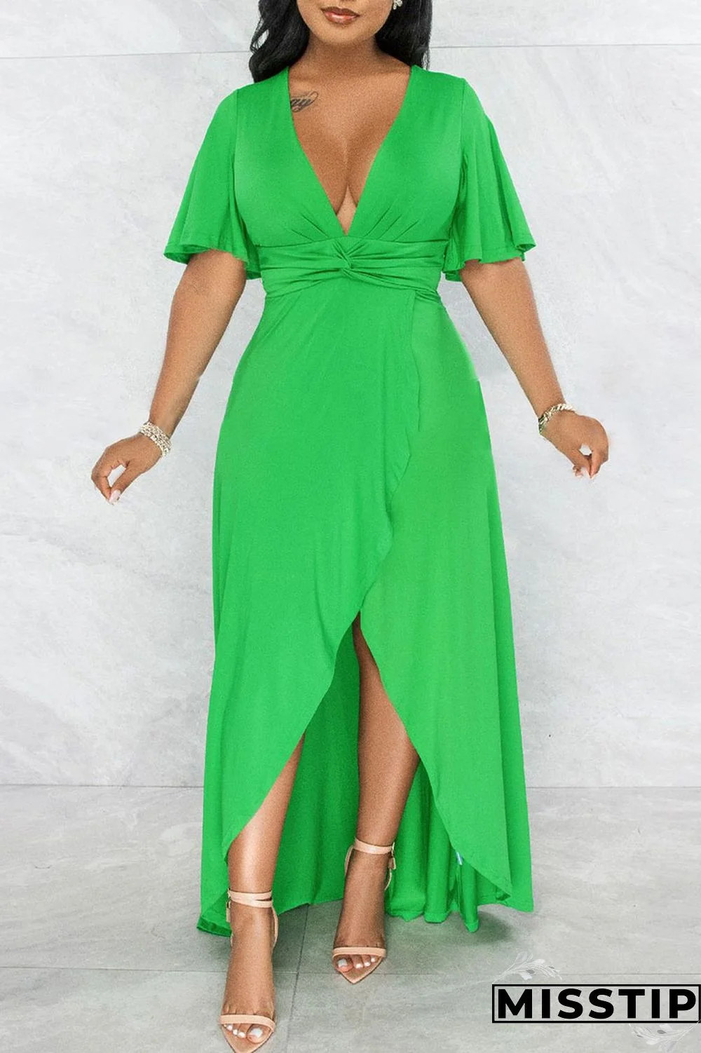 Black Casual Solid Patchwork Asymmetrical V Neck Straight Dresses