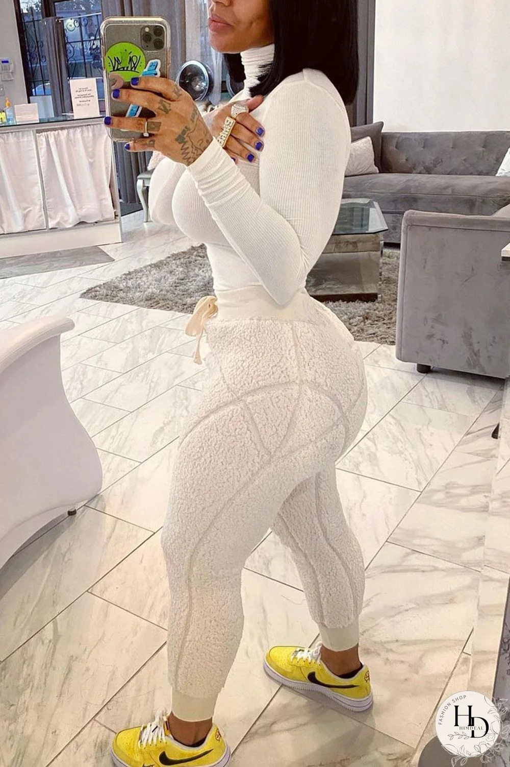 White Street Solid Turtleneck Long Sleeve Two Pieces