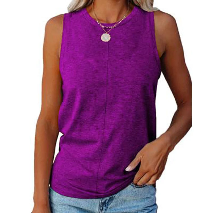 Uveng Women's Stylish Casual Style Loose Round Neck Solid Color Sleeveless Vest T-shirt
