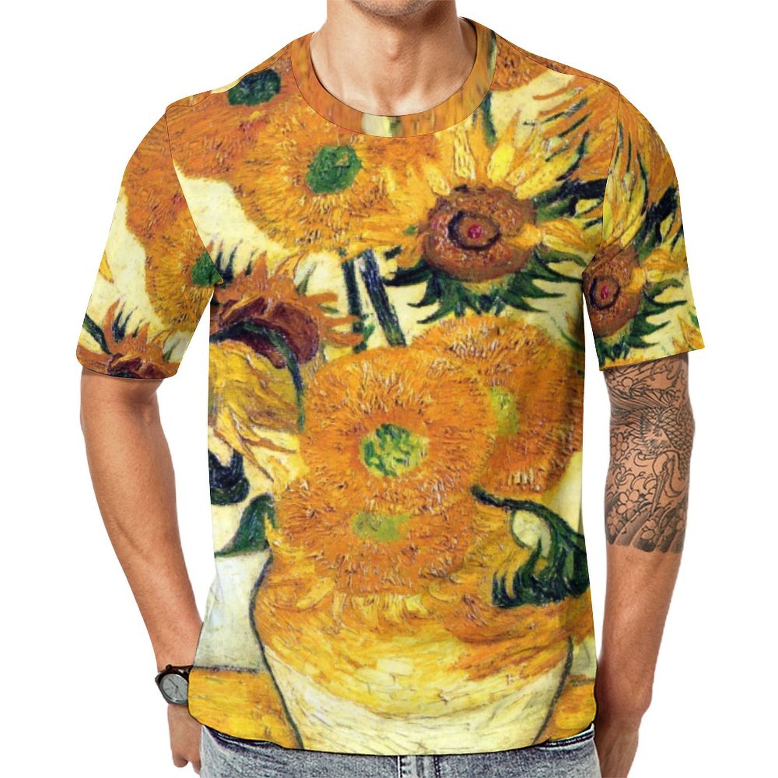 Vase With Fifteen Sunflowers By Vincent Van Gogh Short Sleeve Print Unisex Tshirt Summer Casual Tees for Men and Women Coolcoshirts