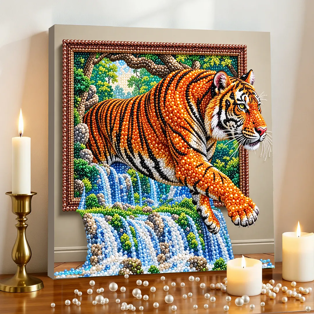 DIY Framed Pearl Art Tiger Painting Kit 11.81x11.81in