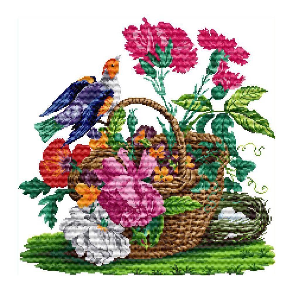 

Bird Flower Basket - 14CT Stamped Cross Stitch - 48x48cm, 501 Original