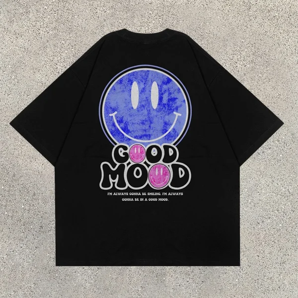 Casual personality smiley print round neck T-shirt
