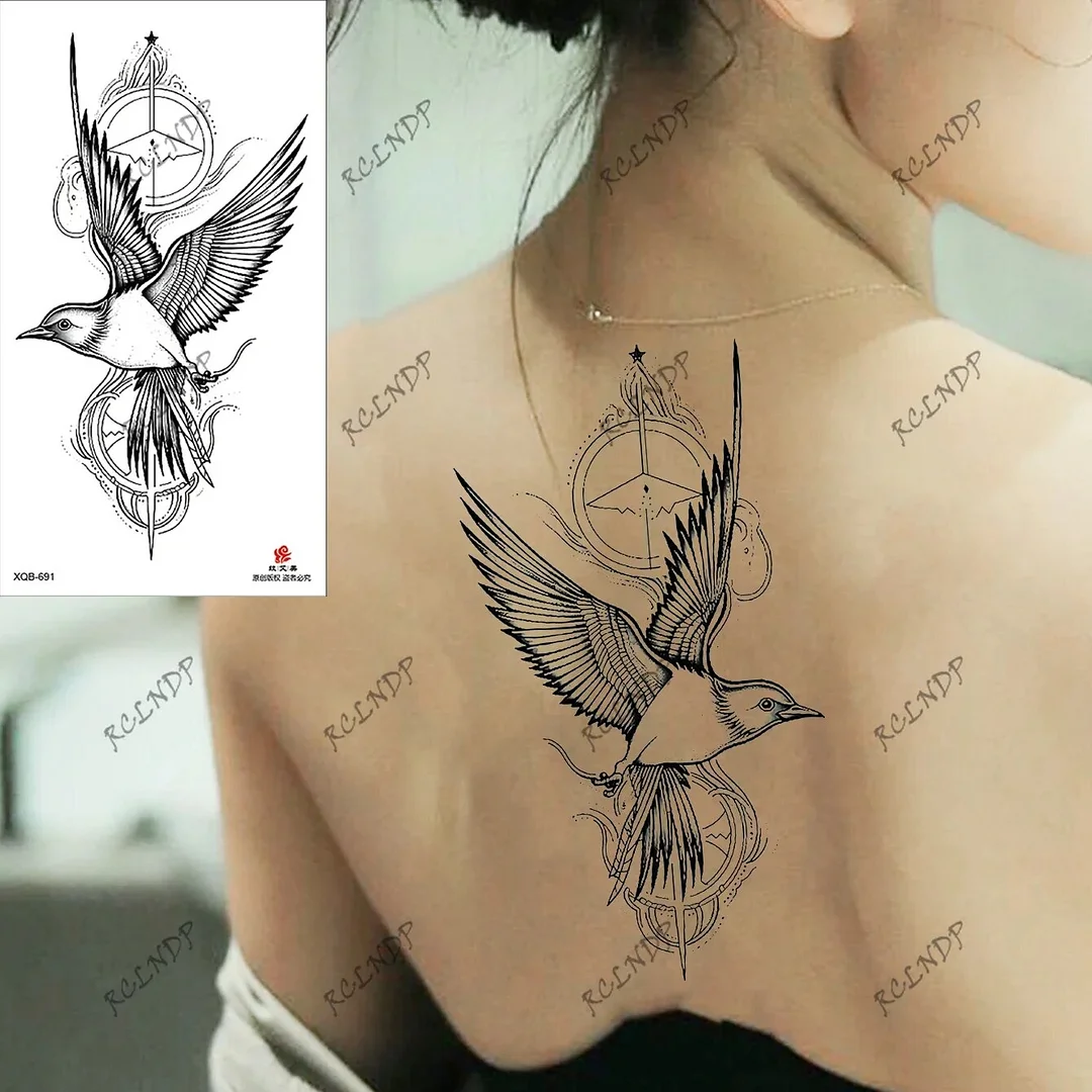 Sdrawing Temporary Tattoo Sticker Rose Flower Butterfly Dragon Whale Wolf Bird Fake Tatto Flash Tatoo Tato for Women