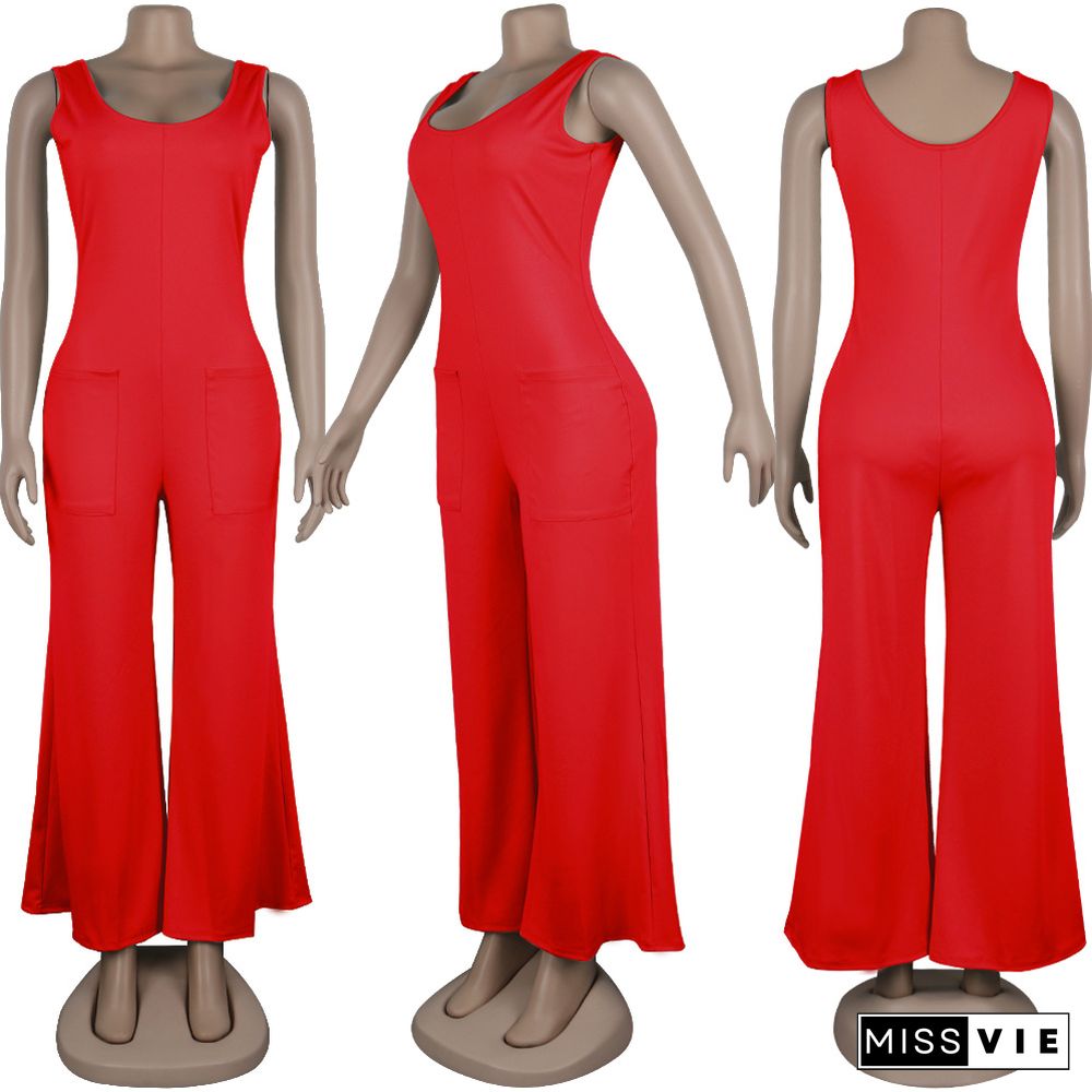Round Neck Sleeveless Wide Leg Nightclub Women Jumpsuits