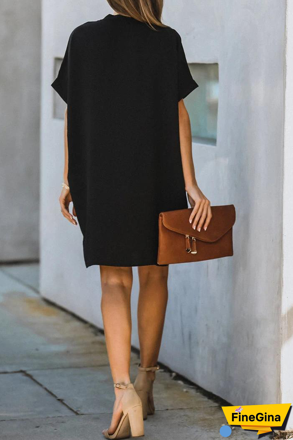 Casual Solid Split Joint V Neck Straight Dresses