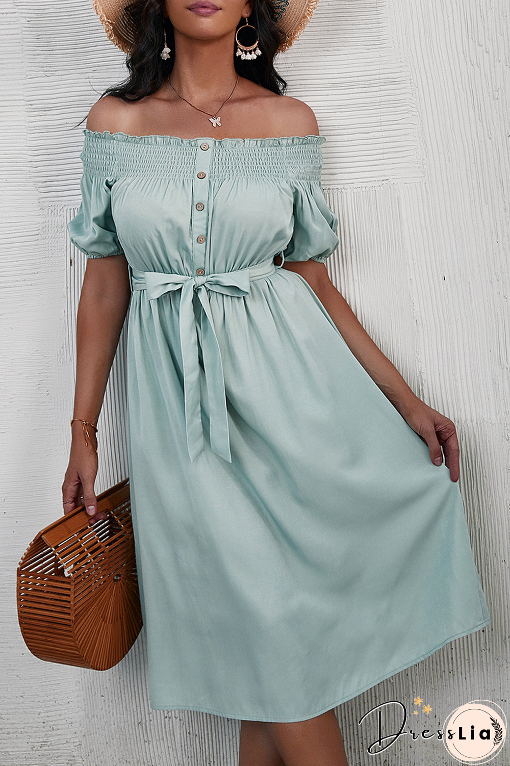 Fashion Elegant Solid Buckle With Belt Off The Shoulder A Line Dresses