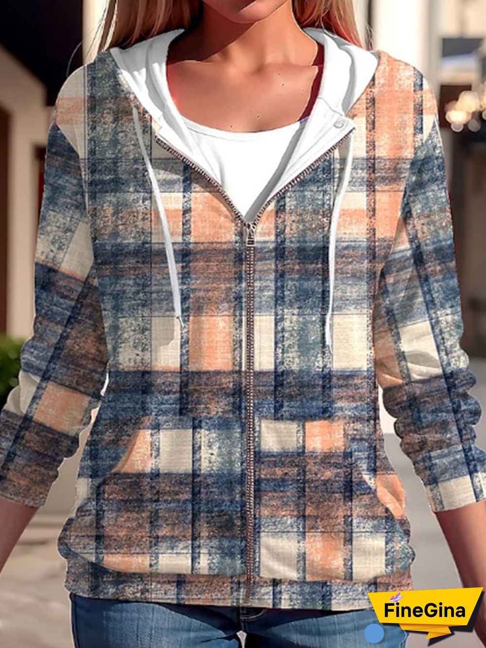 Women's Vintage Plaid Hooded Jacket