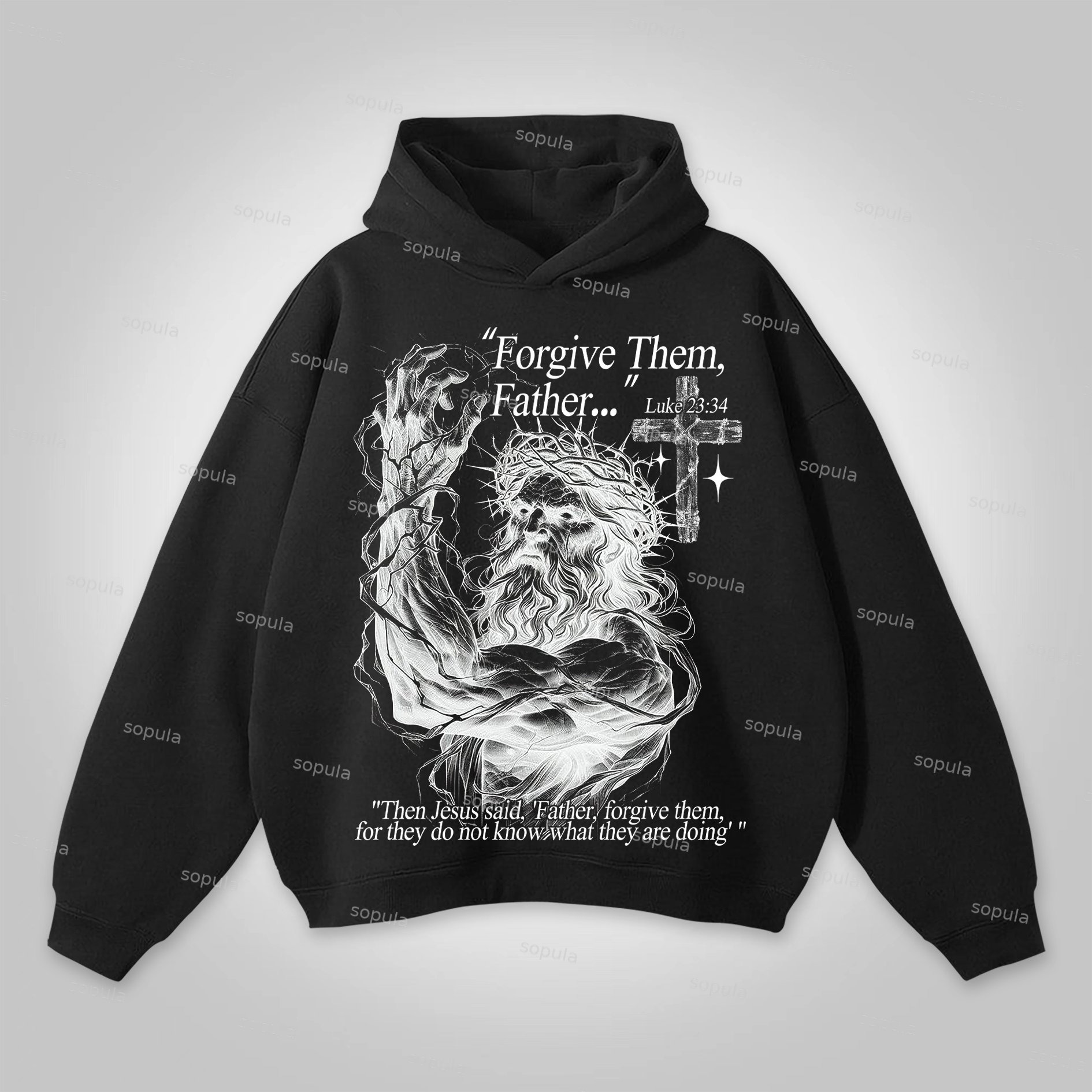 Sopula Forgive Them,father-jesus Graphic Print Hoodie - SOPULA