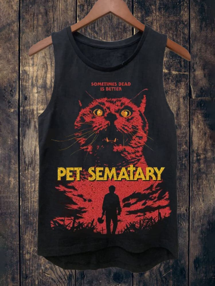 Unisex Vintage 80s Pet Cemetery Print Sleeveless T-Shirt / Rvogue / Rvogue