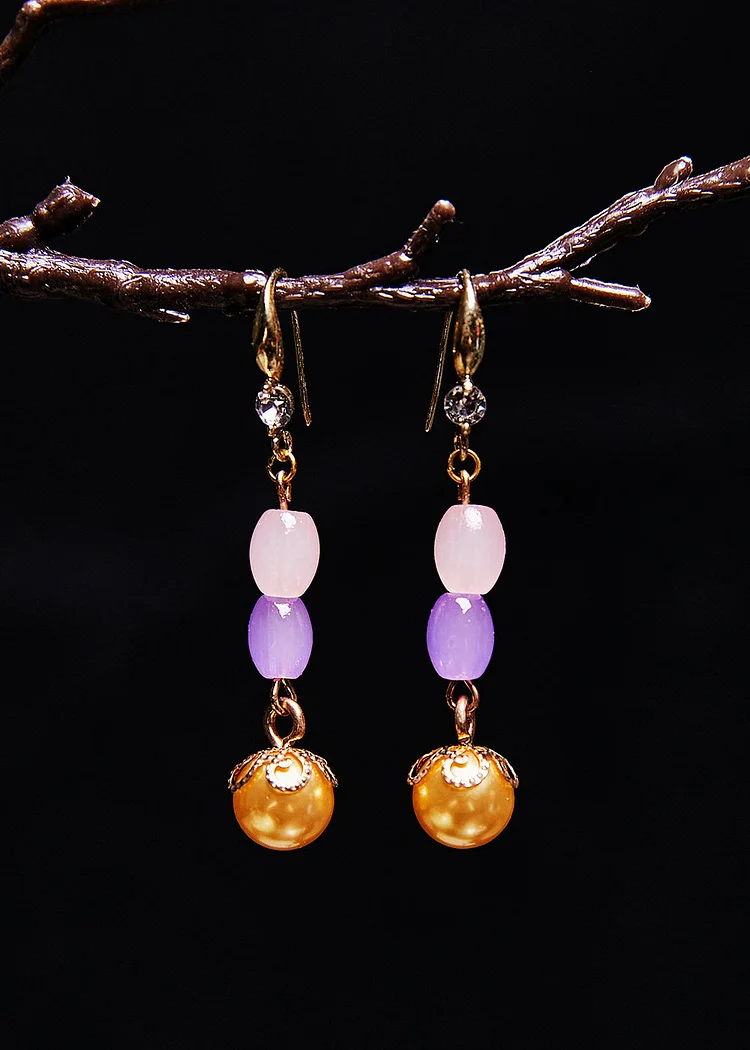 Unique Yellow Pearl Naturally Gem Stone Drop Earrings