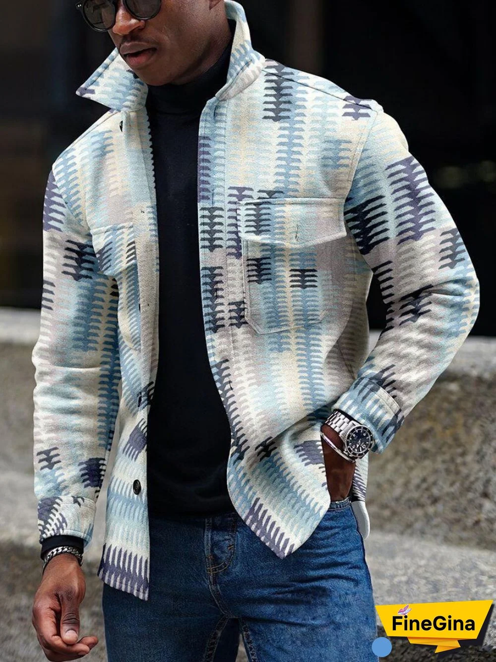 Apricot Men's Casual Geometric Pattern Jacket 004