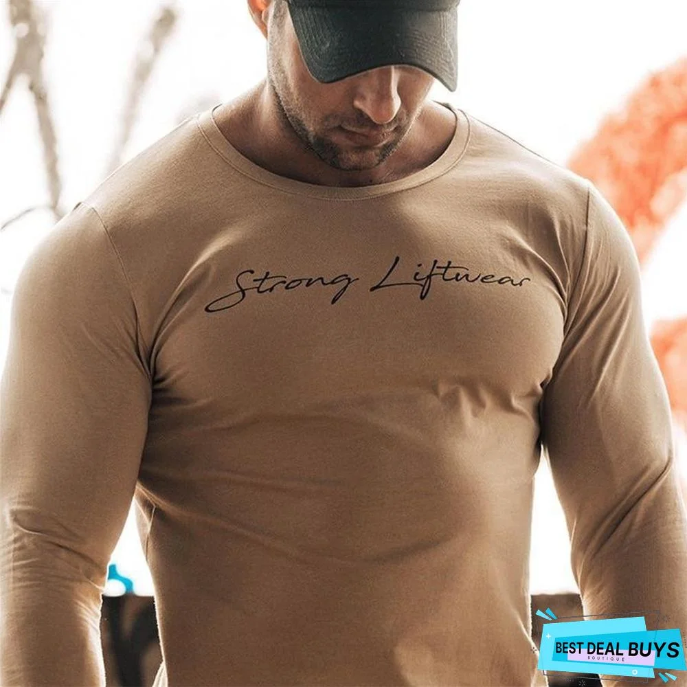 Men High-Elasticity Sporting T-Shirt Men Long Sleeve Fitness T-Shirt Men's Solid Gyms Bodybuilding T-Shirt Tee