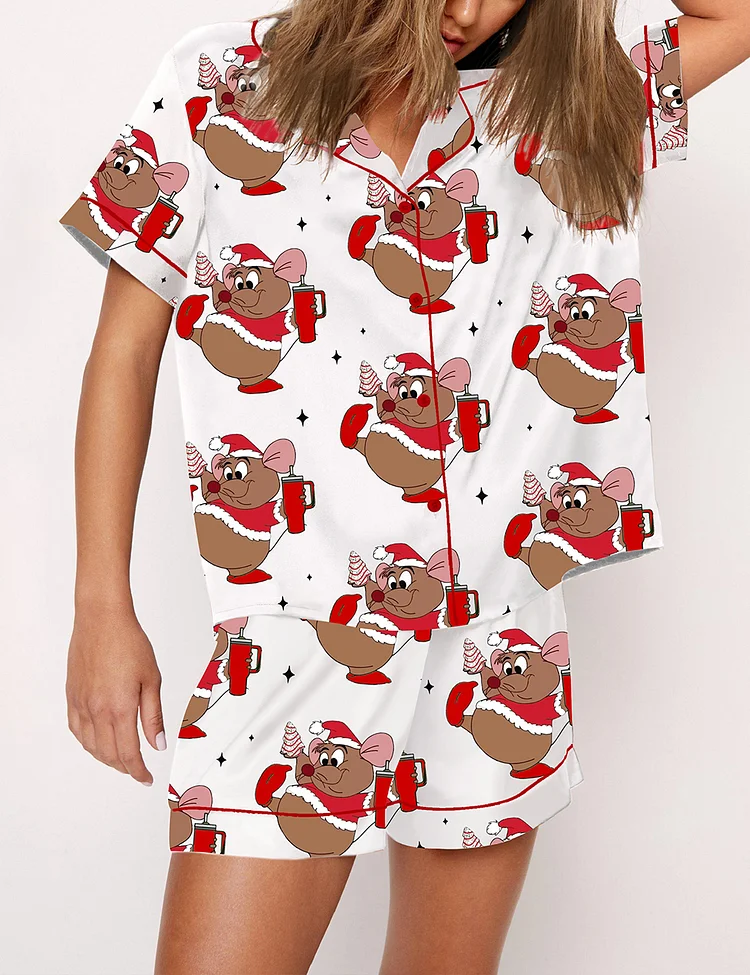 Women&rsquo;s Cute Gus Gus Looking Like A Snack Christmas Short Sleeve Satin Pajama Set