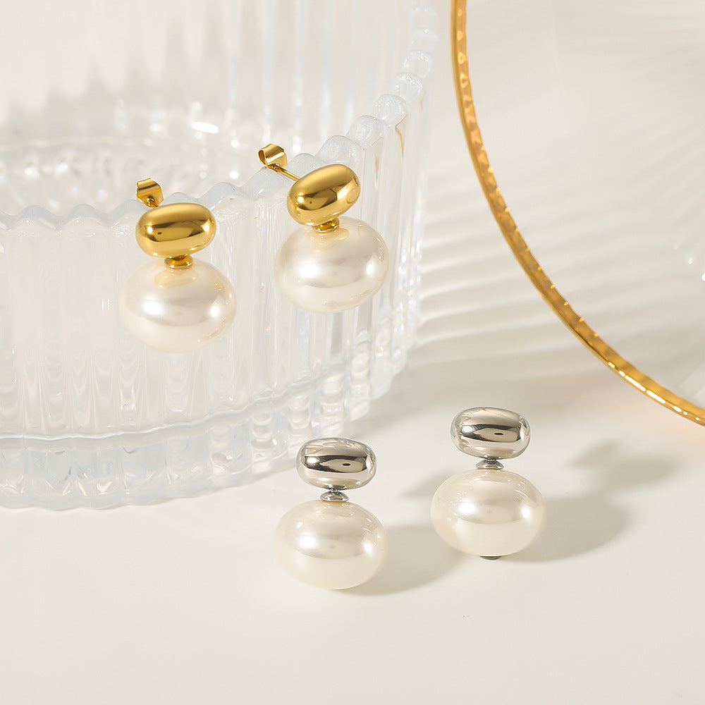 IG Style Pearl Geometric Stainless Steel Electroplating Earrings