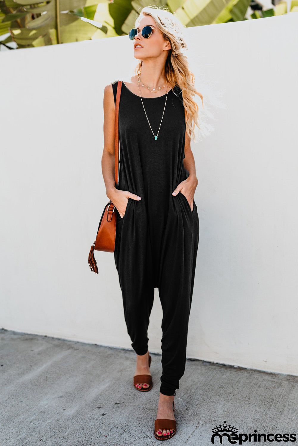 Sleeveless Pocketed Harem Jumpsuit