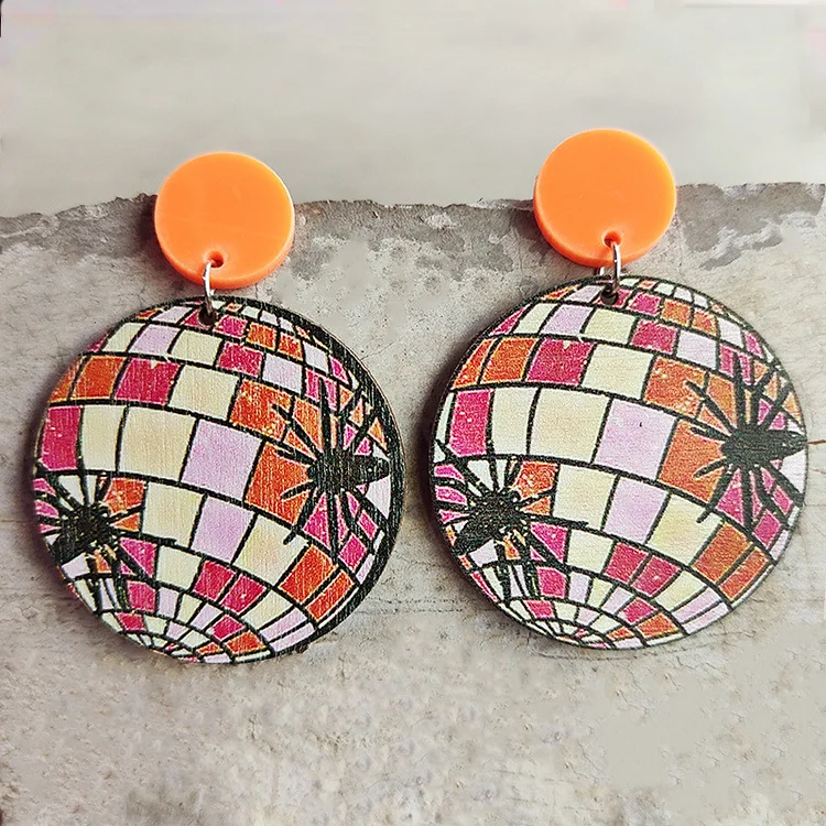 Halloween Funny Pumpkin Ghost Spider Flower Wood Earrings 2024 - Xpluswear