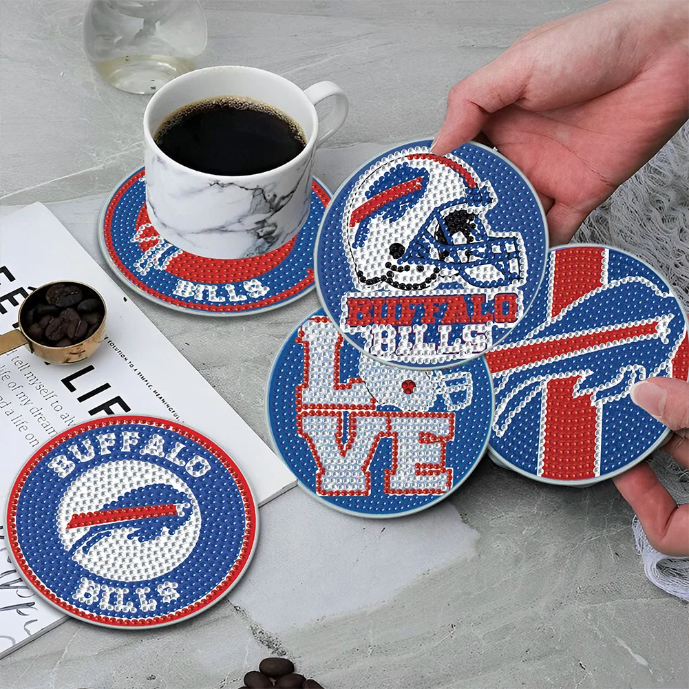 Buffalo Bills 6pcs DIY Diamond Painting Acrylic Coasters Holder for Beginner Adult