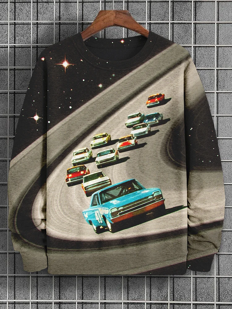 Men's Space Car Race Print Casual Sweatshirt