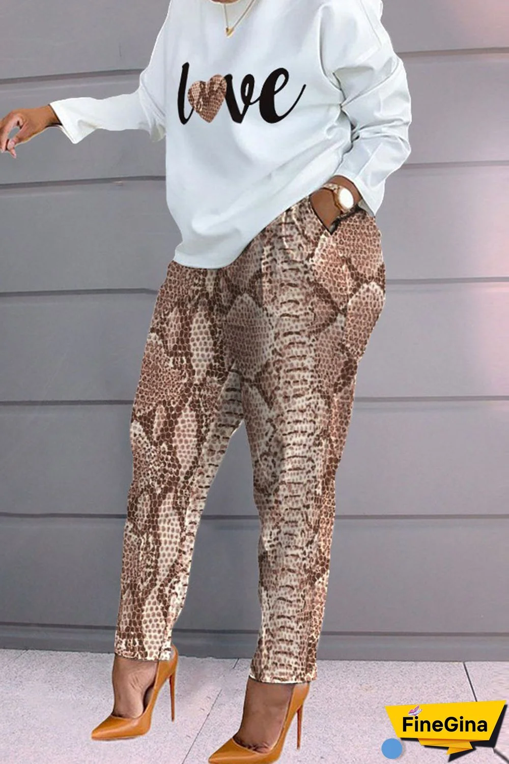 Blue Fashion Casual Print Patchwork O Neck Long Sleeve Two Pieces