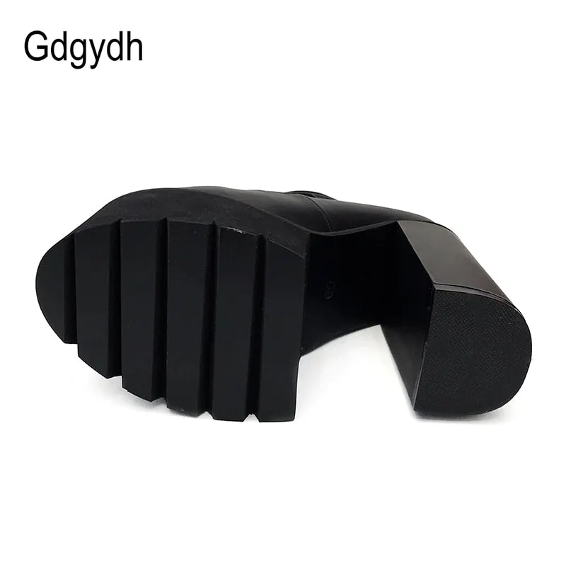 Gdgydh 2021 Fashion Women Pumps High Heels Zipper Rubber Sole Black Platform Shoes Spring Autumn Leather Shoes Female Promotion