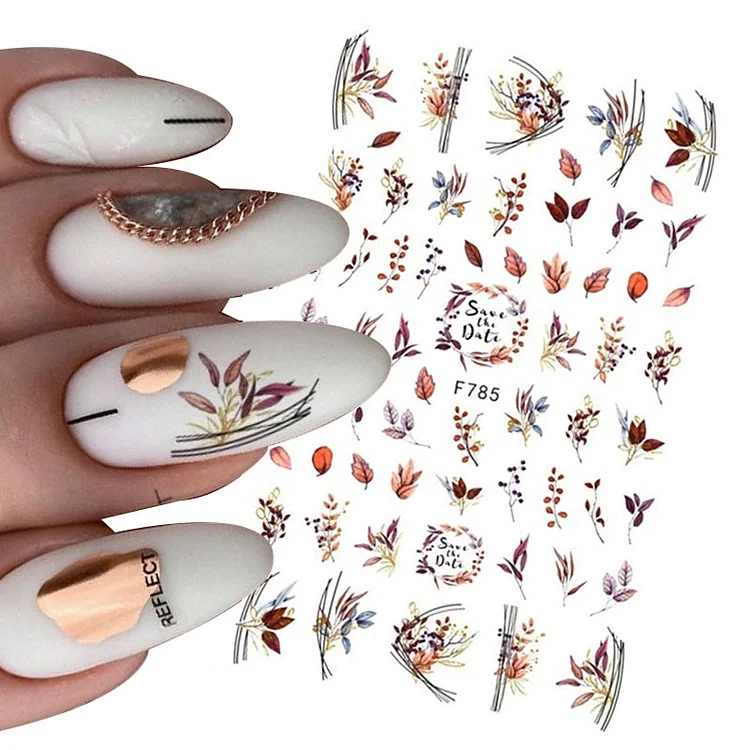 1pcs Leaf With Lines Nails Sticker Designer Fruit Nail Art 3D Decals Acrylic Designs Self Adhesive Manicure Slider Accesorioss