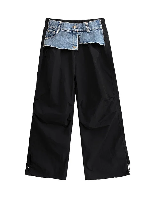 Drawstring Elasticity Split-Joint Loose Wide Leg Trousers Cargo Pants