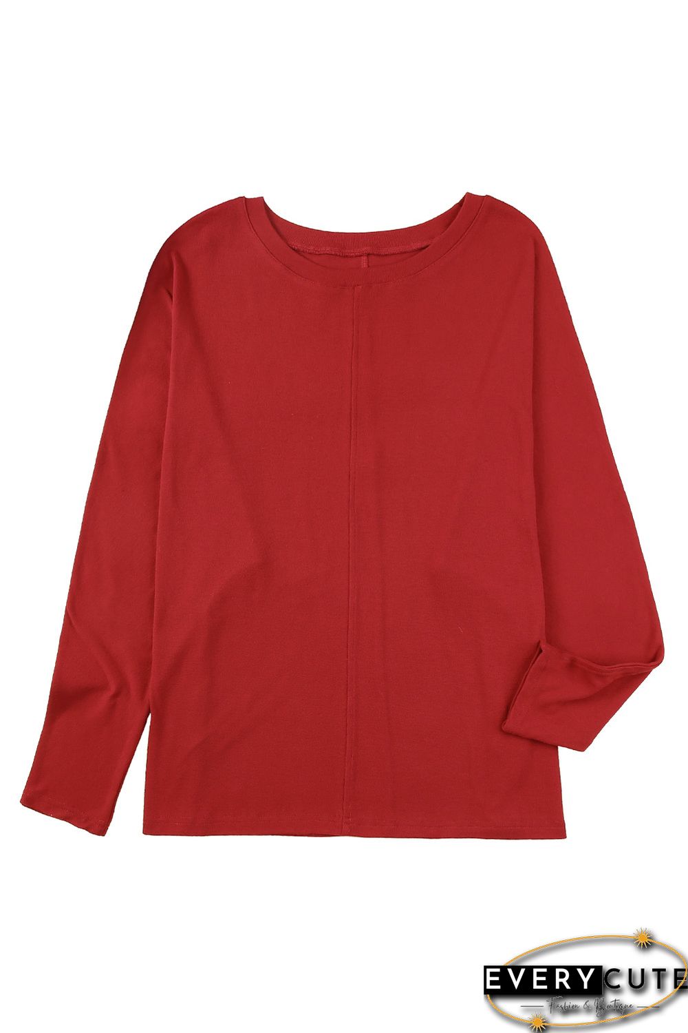 Red Solid Color Patchwork Long Sleeve Top