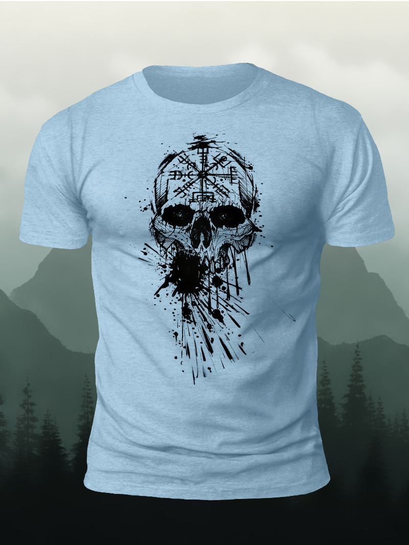 Men's Ink Skull Print Casual Short Sleeve T-shirt