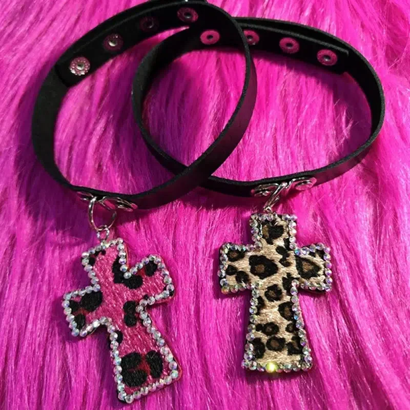 Brownm Leopard Cross Choker Necklace