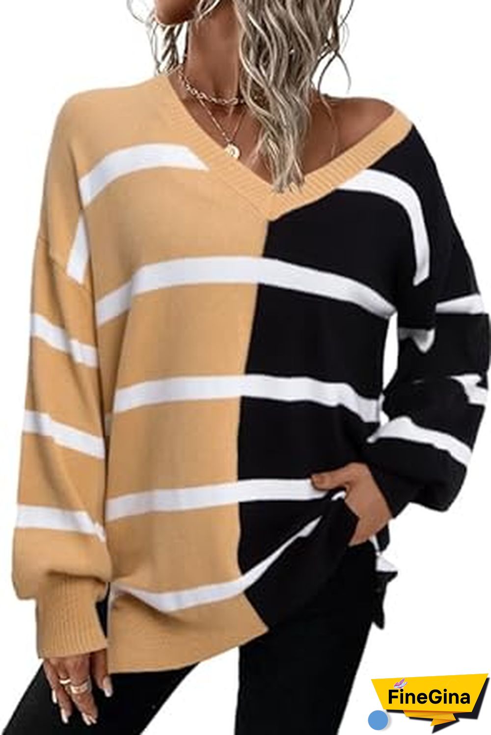 Brown Striped Long Sleeve Sweater