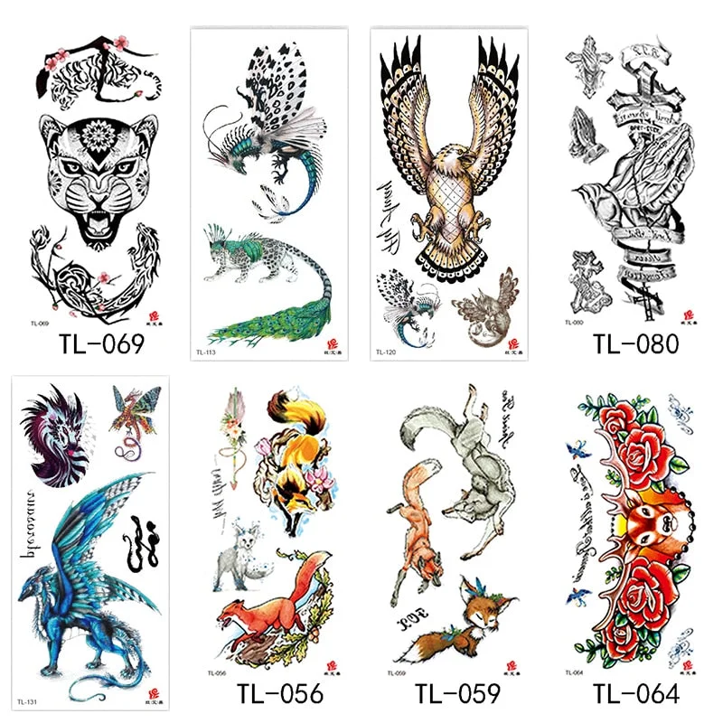 Flower arm waterproof tattoo stickers half arm painted animal durable waterproof European and American temporary tattoo stickers