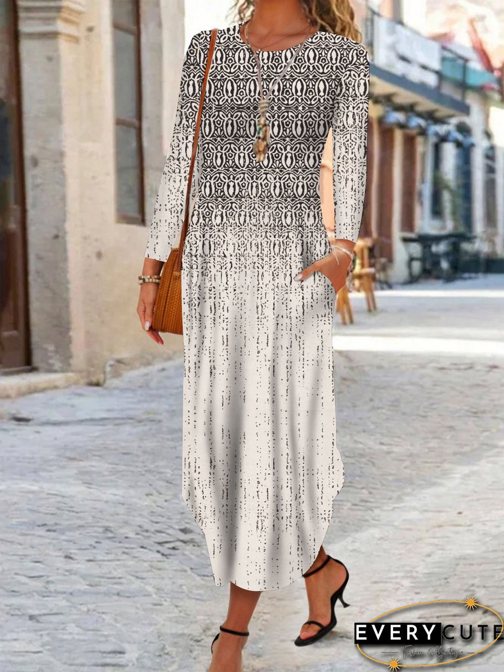 Loose Crew Neck Jersey Dresses