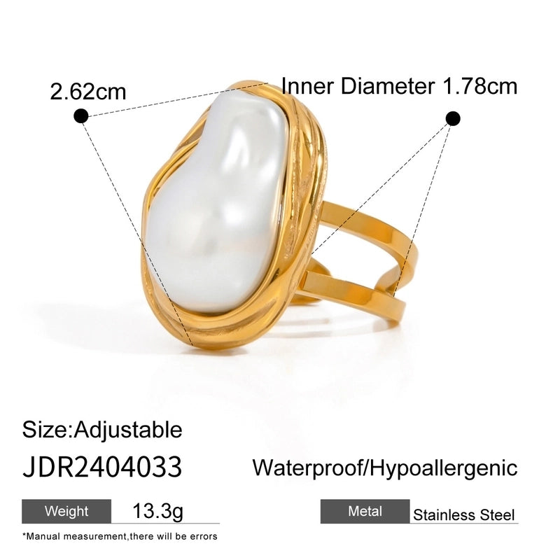 Exaggerated Geometric 304 Stainless Steel Pearl Zircon Gold Plated Plating Inlay Open Rings