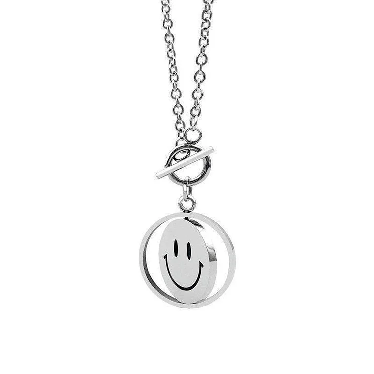 Fashion Rotate Smile Pendant Hip-hop Style Necklace Men Women Jewelry