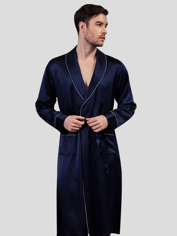 Realsilklife | Luxury Navy Blue Men's Silk Robe
