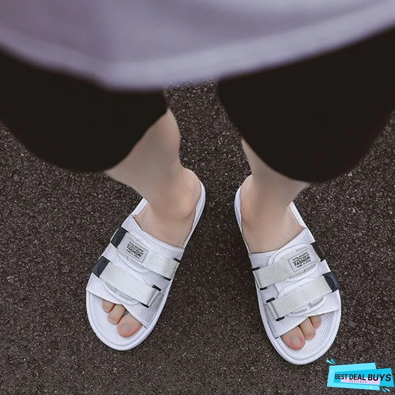 Solid Color Velcro Design Beach Slippers