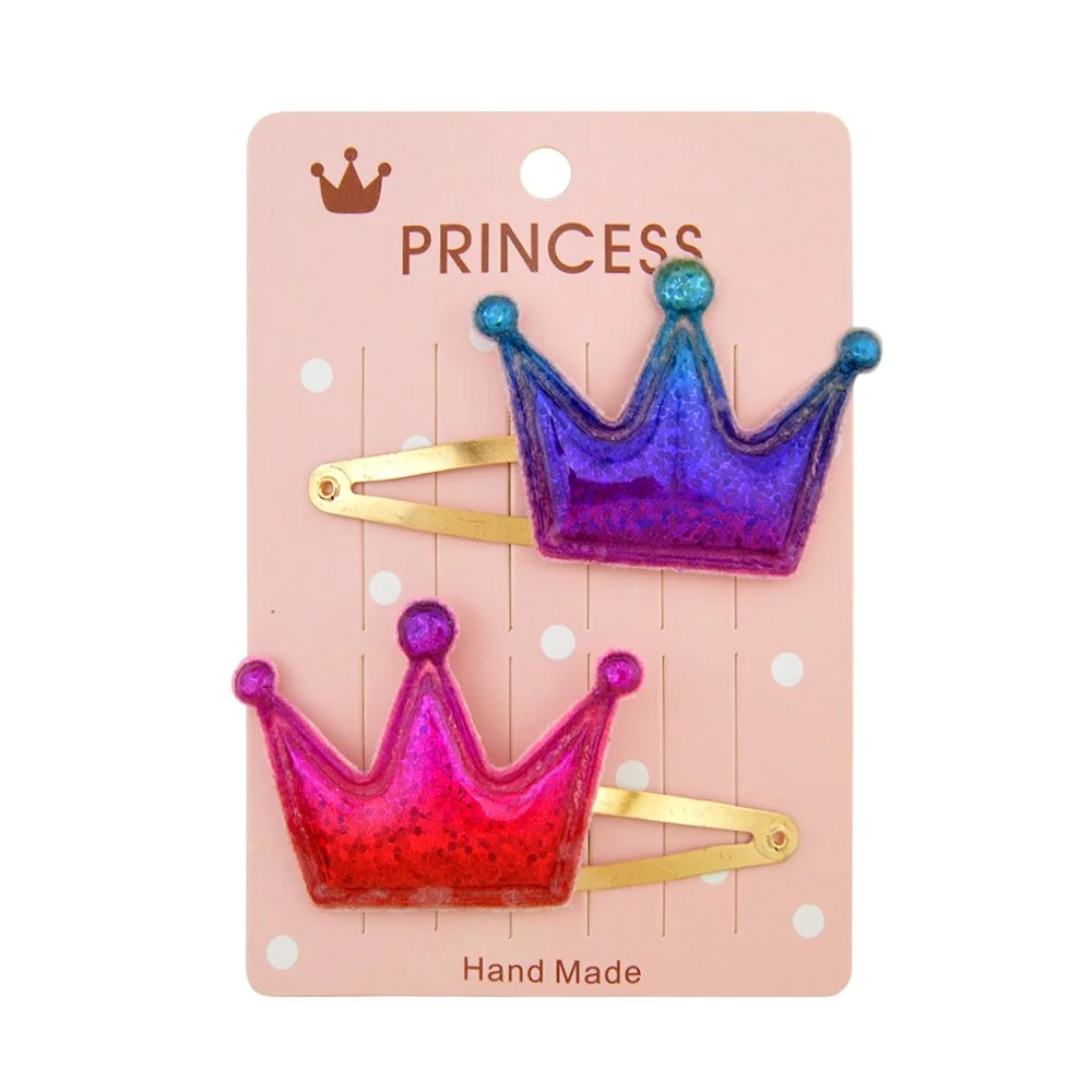 2Pcs/set Sequins Cartoon Love Heart Crown Hair Clips for Girls Handmade Boutique Hairpins Baby Clips Kids Hair Accessories 035