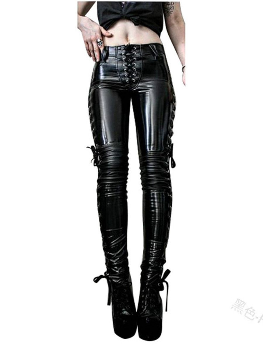 Women's pants pure color sexy gas eye strap mirror leather trousers small foot leather pants FQ2165.