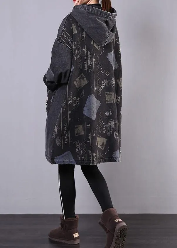 diy denim black embroidery Plus Size casual coats women hooded patchwork jackets