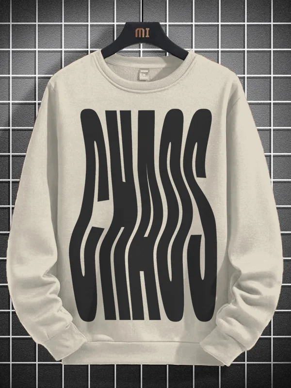 Men's Black CHAOS Art Print Cotton Casual Sweatshirt