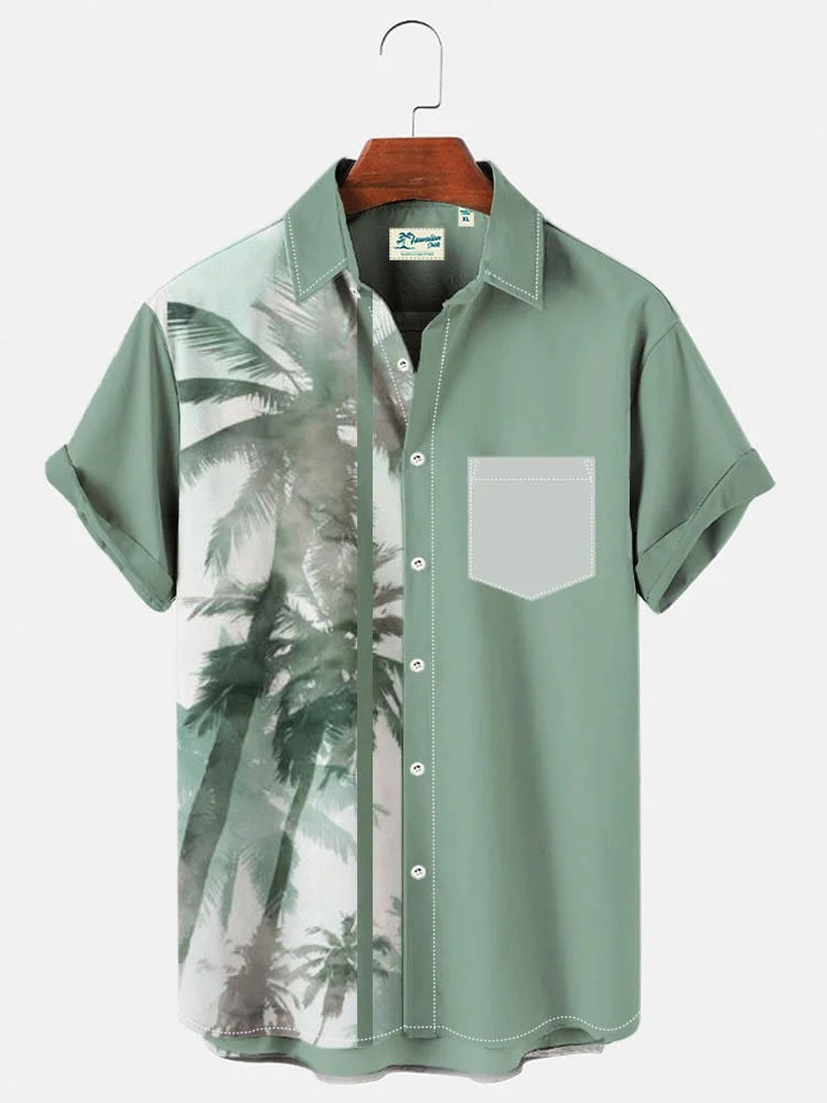 Men's Holiday Casual Hawaiian Shirts Beach Palm Tree Illustration Wrinkle  Free Tops