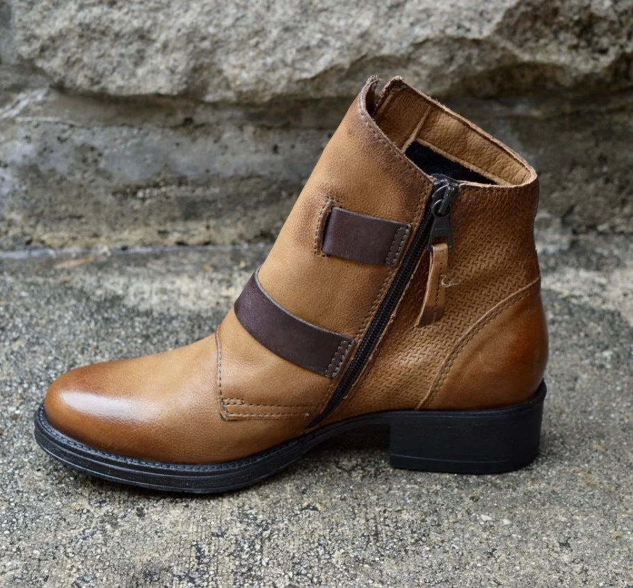 Low Heel Round Toe Belt Buckle Women's Low Boots