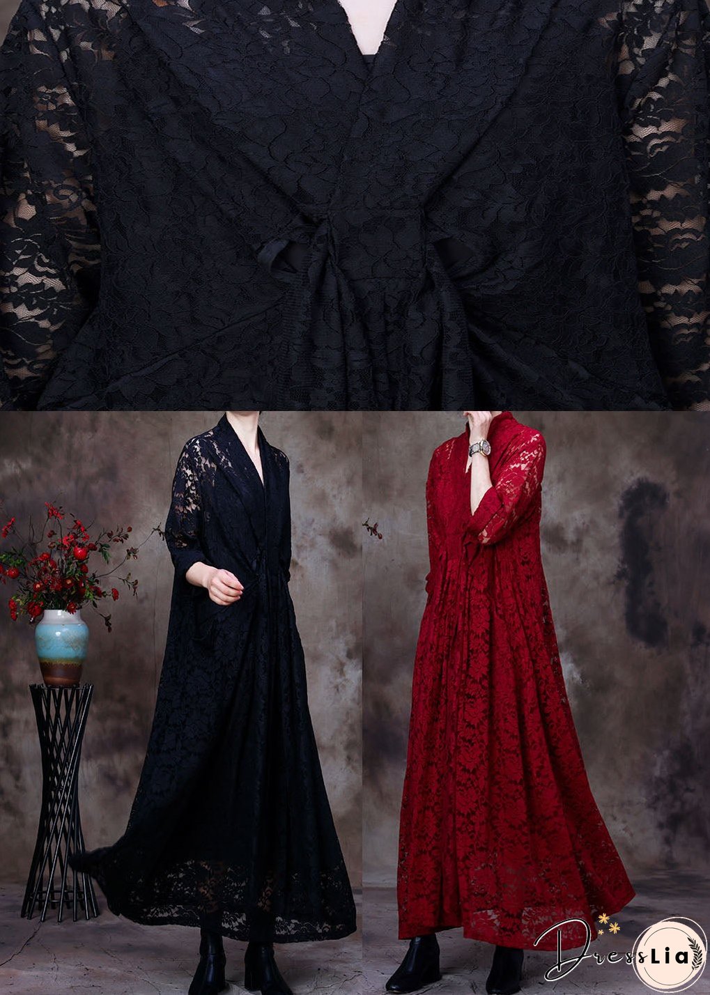 Plus Size Black V-Neck Lace Party Dress Spring (Limited Stock)