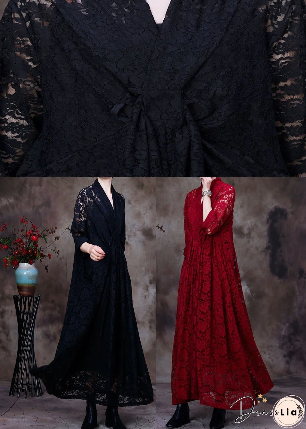 Plus Size Black V-Neck Lace Party Dress Spring (Limited Stock)