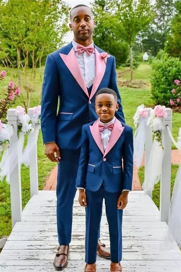 One Button Popular Dark Blue Wedding Groom Suit With Pink Lapel | Ballbellas Ballbellas