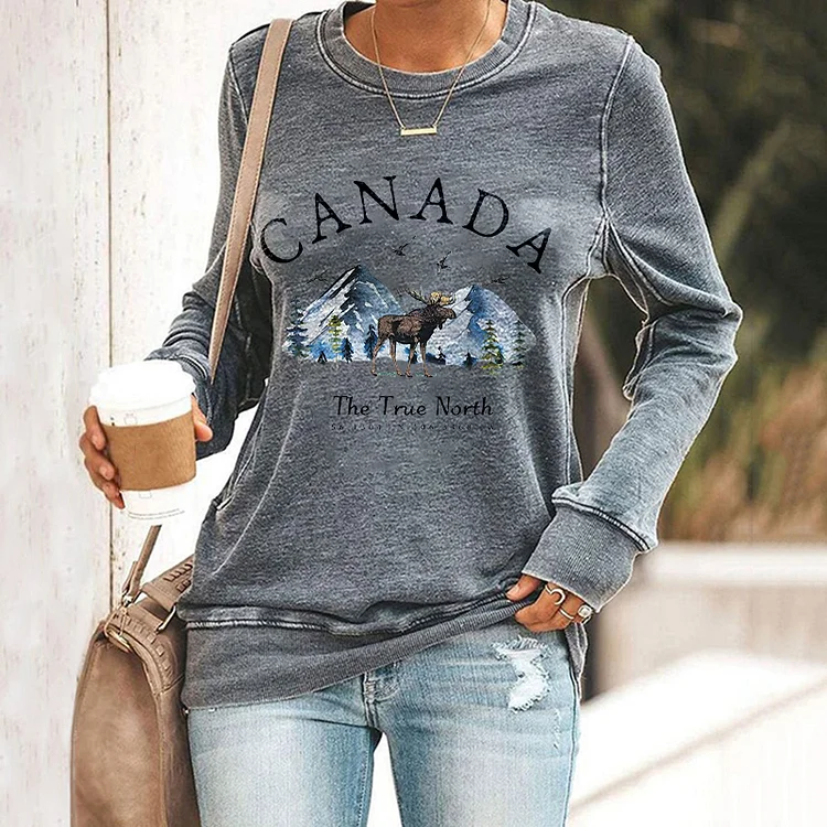 Simpfit Damen Sweatshirt mit Rundhalsausschnitt „Canad The True North“