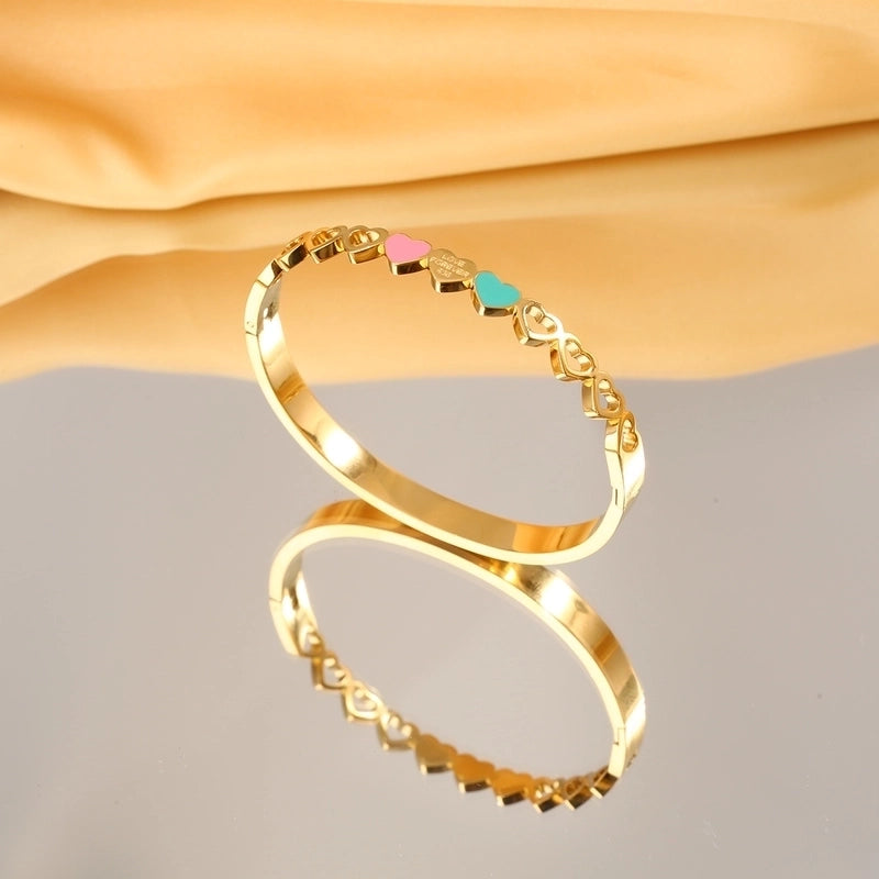 Casual Minimalist Round Heart Shape Butterfly Titanium Steel Zircon Bangle In Bulk