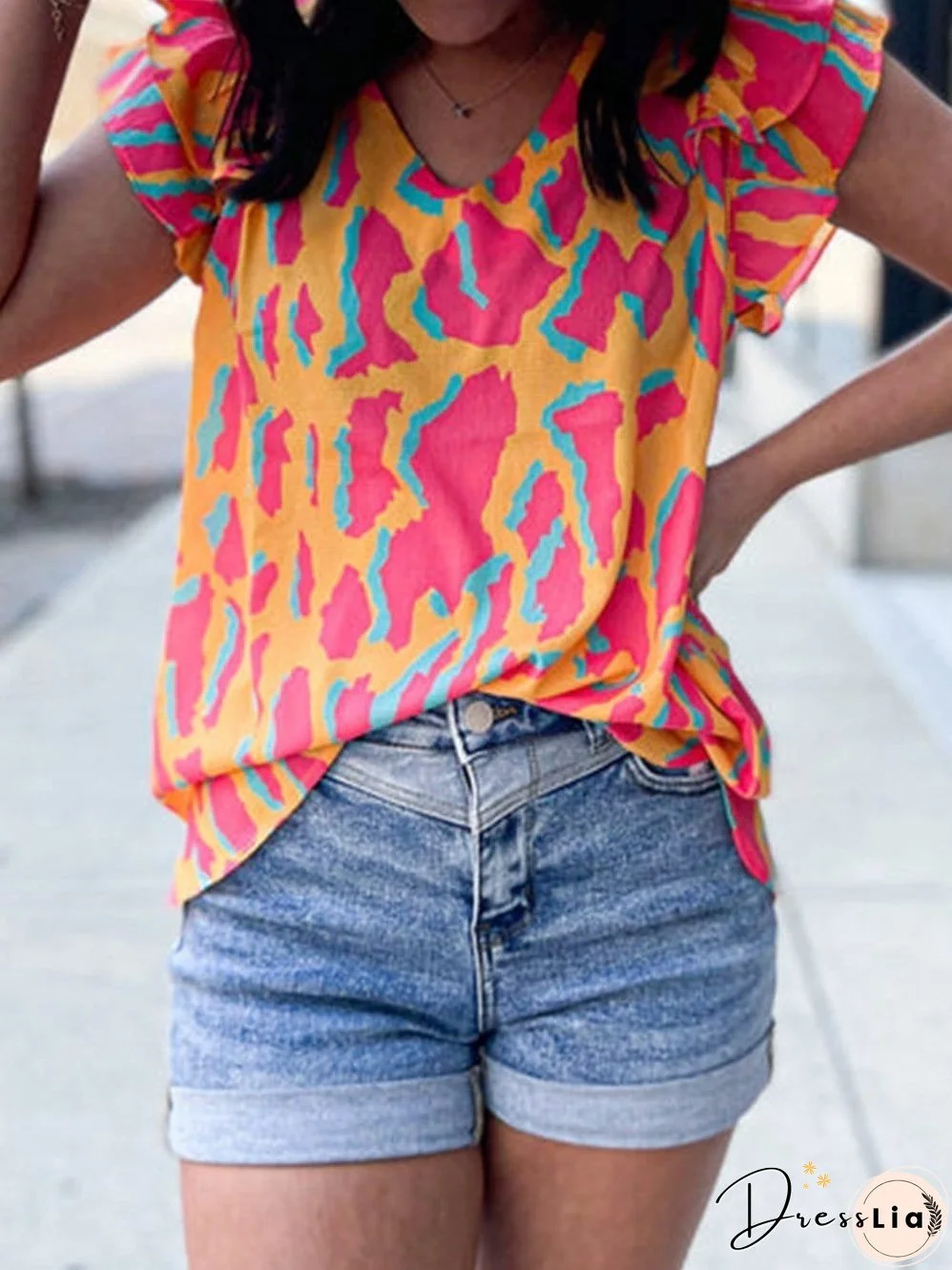 Casual Ruffle Sleeve Blouse